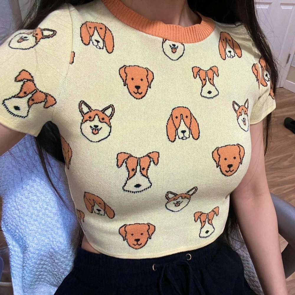 Doggy Pattern Tight Crop Summer Sweater XS size